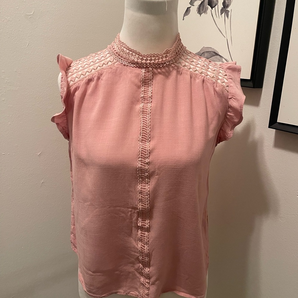 Pink Lace Trim Women's Top